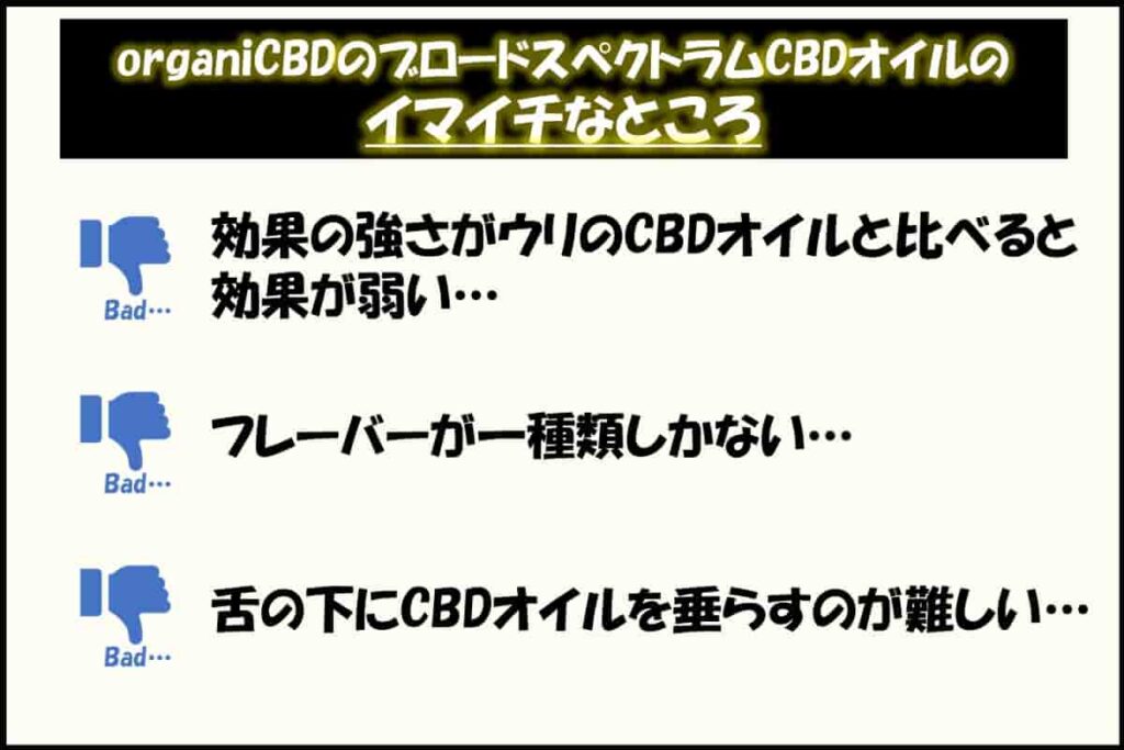 3.organi(オルガニ)のブロードスペクトラムCBDオイルのイマイチなところ